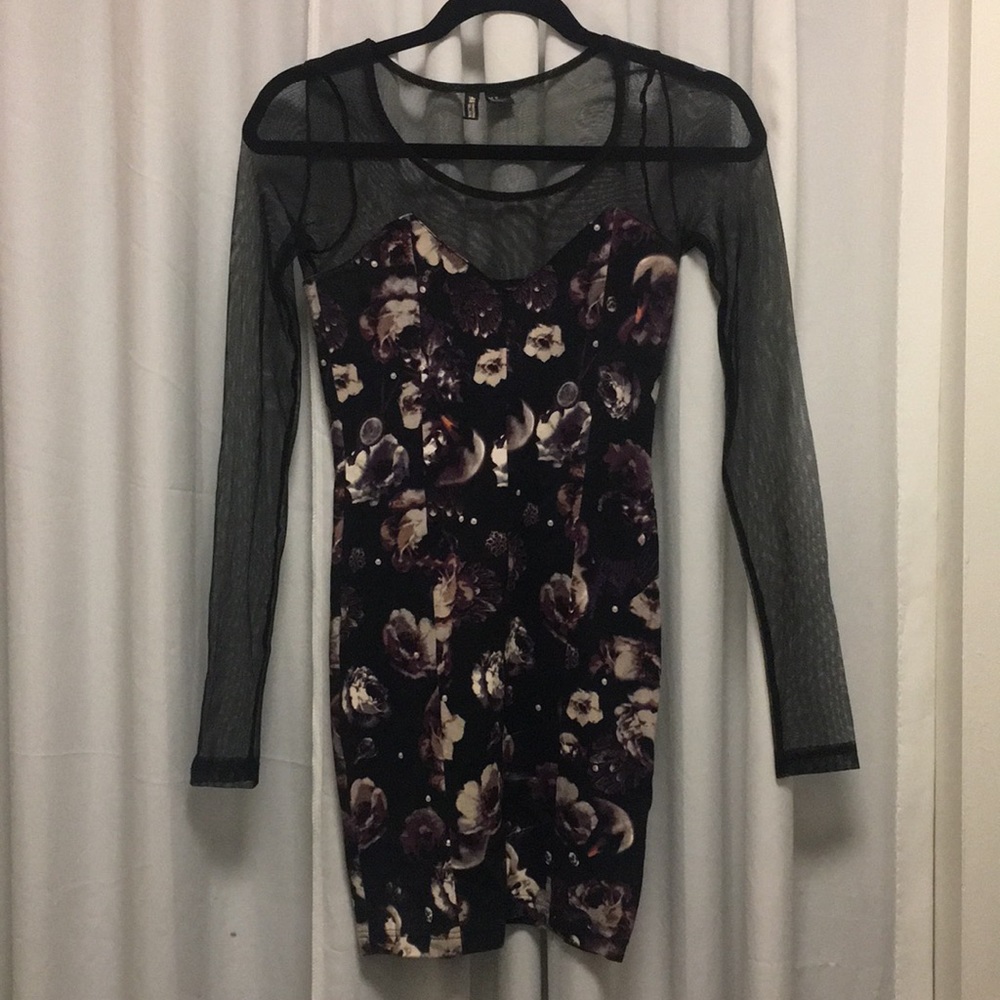 H&M floral mesh long sleeve mini dress